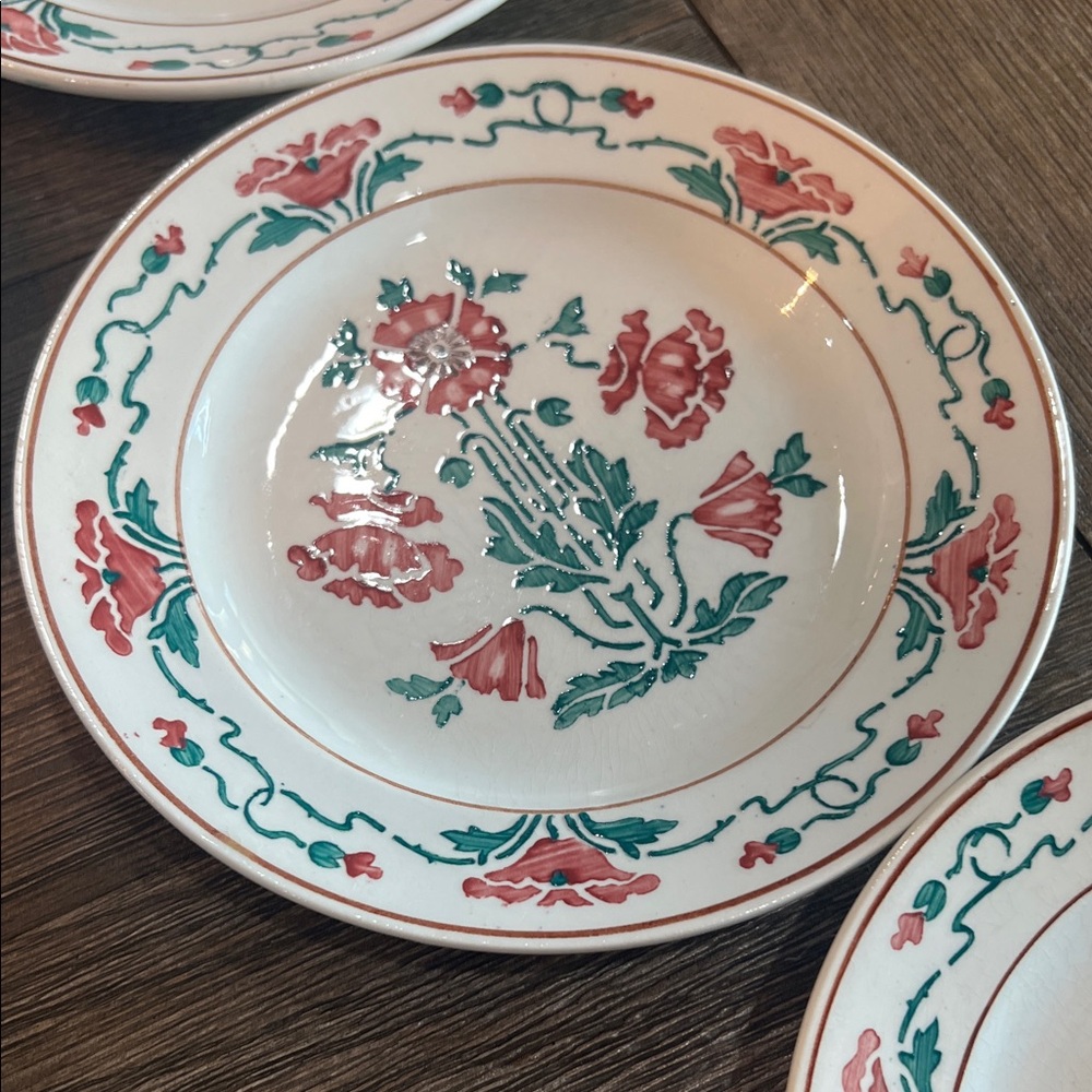 ANTIQUE Villeroy & Boch Dresden Saxony Red Poppy Bread & Butter Plates (8) - Picture 9 of 16